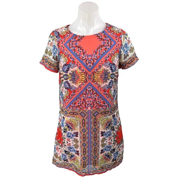 Lulu's Multicolor Floral Paisley Print Short Sleeve Zip Mini Shift Dress Size XS - Picture 1 of 5